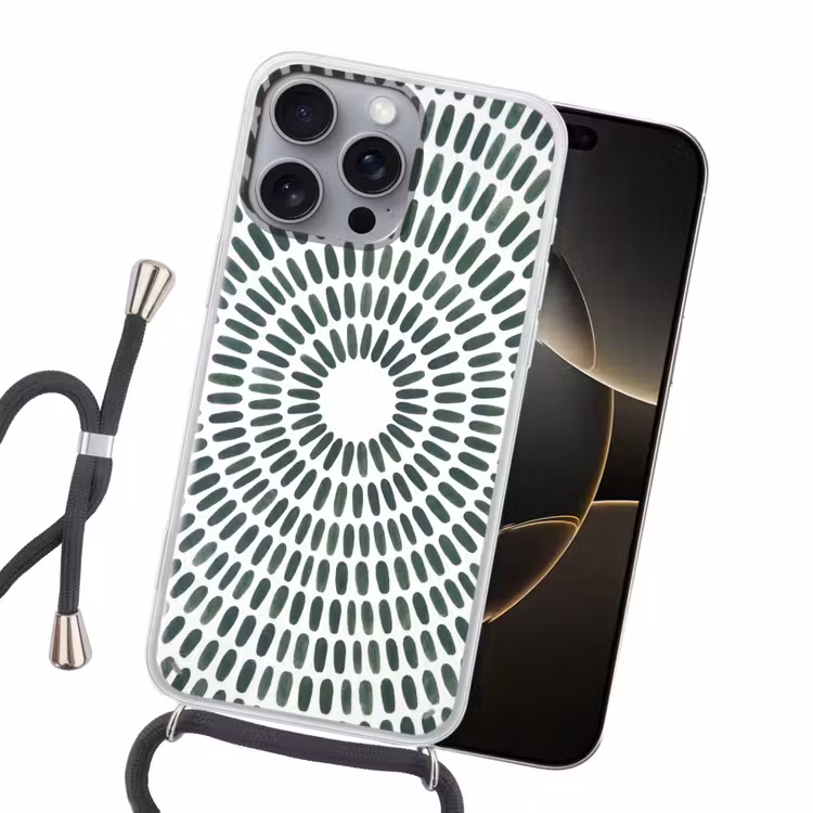 Abstract - Cirkel - Patroon - Modern - Groen Hoesje iPhone 16 Pro Max met koord klein -sfeer1