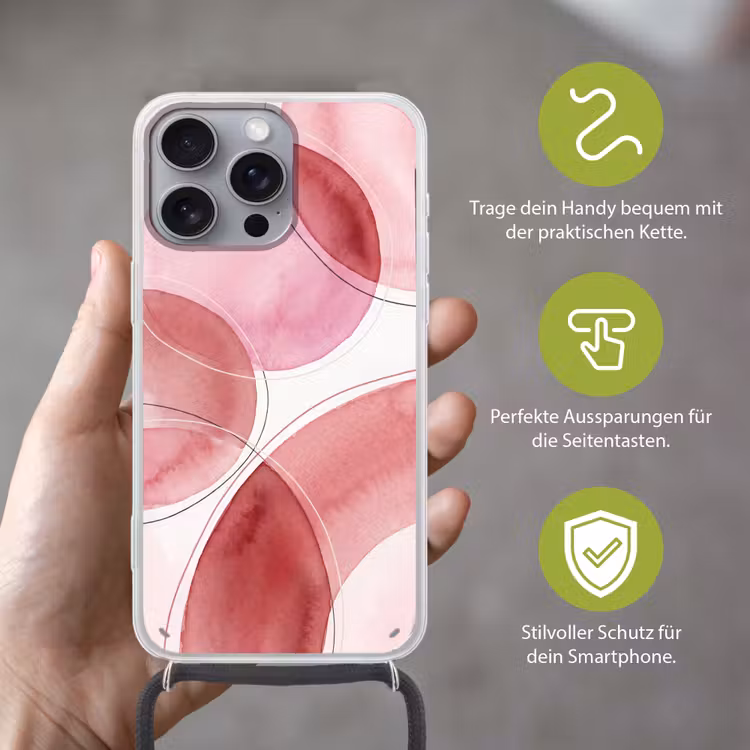 Abstract - Cirkels - Modern - Roze - Kunst Hoesje iPhone 16 Pro Max met koord klein -sfeer2_DE