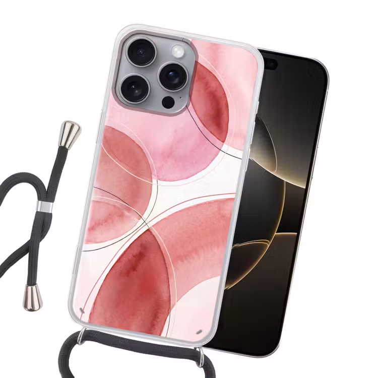 Abstract - Cirkels - Modern - Roze - Kunst Hoesje iPhone 16 Pro Max met koord klein -sfeer1