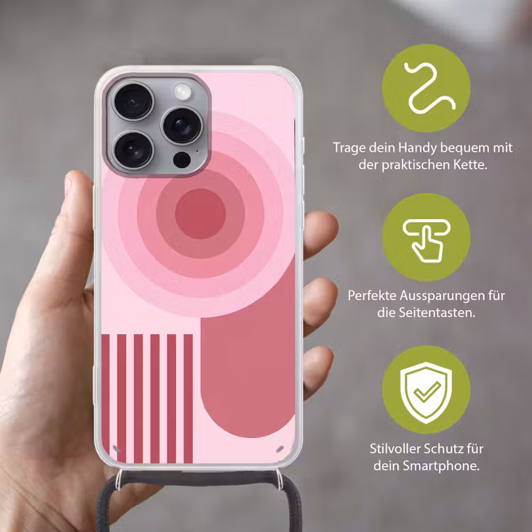 Abstract - Cirkels - Strepen - Modern - Roze Hoesje iPhone 16 Pro Max met koord klein -sfeer2_DE