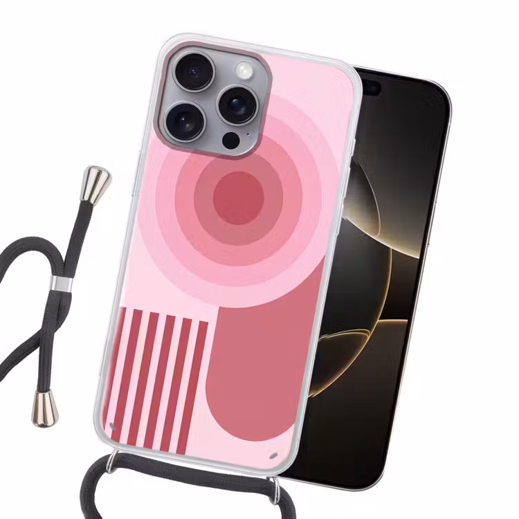 Abstract - Cirkels - Strepen - Modern - Roze Hoesje iPhone 16 Pro Max met koord klein -sfeer1