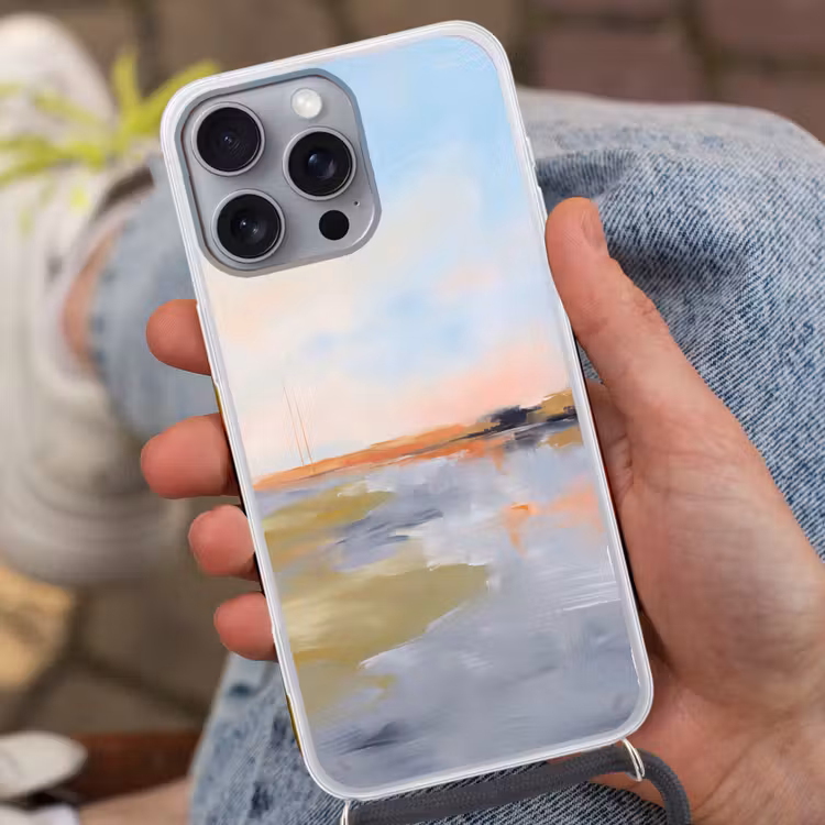 Abstract - Landschap - Horizon - Modern - Kleurrijk Hoesje iPhone 16 Pro Max met koord klein -sfeer3