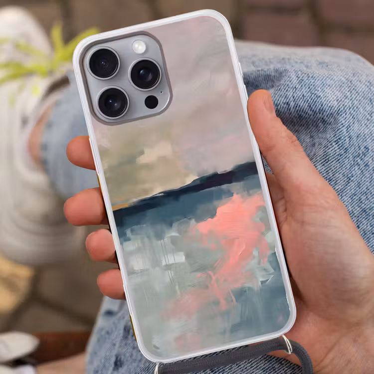 Abstract - Landschap - Kunst - Modern - Groen - Blauw Hoesje iPhone 16 Pro Max met koord klein -sfeer3