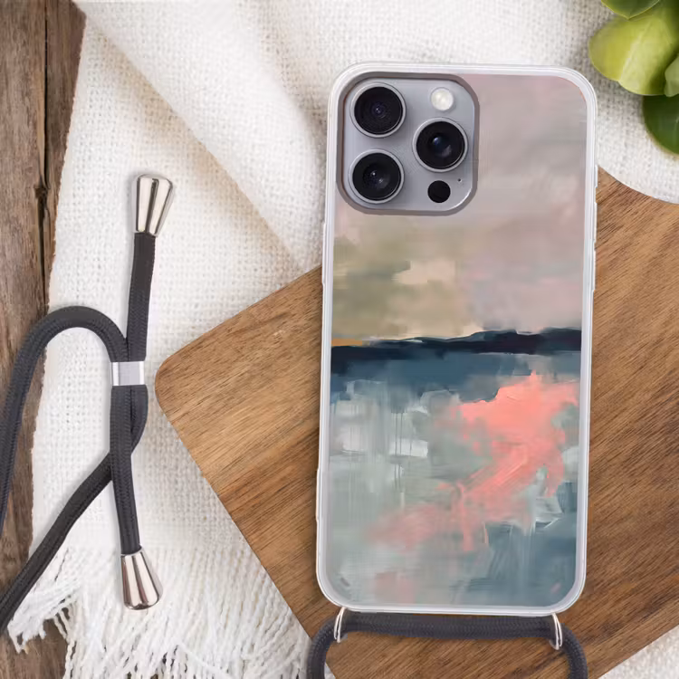 Abstract - Landschap - Kunst - Modern - Groen - Blauw Hoesje iPhone 16 Pro Max met koord klein -sfeer4