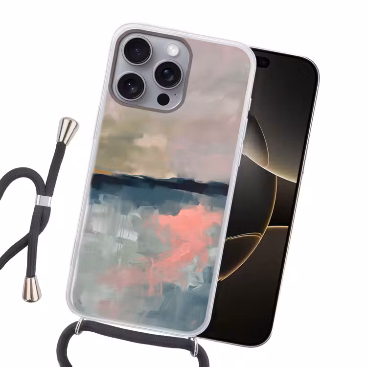 Abstract - Landschap - Kunst - Modern - Groen - Blauw Hoesje iPhone 16 Pro Max met koord klein -sfeer1