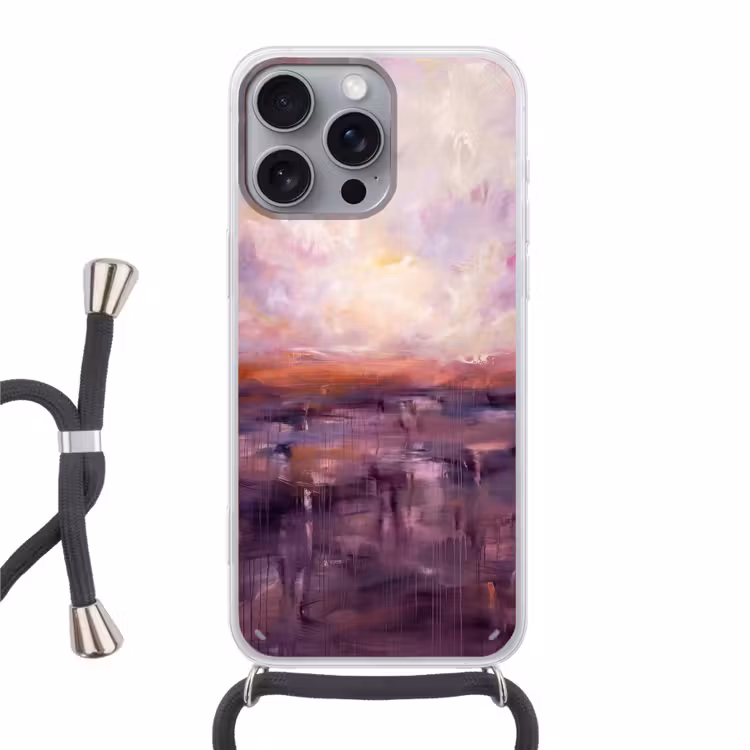 Abstract - Landschap - Modern - Paars - Oranje Hoesje iPhone 16 Pro Max met koord klein -3d