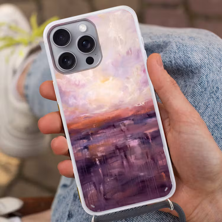 Abstract - Landschap - Modern - Paars - Oranje Hoesje iPhone 16 Pro Max met koord klein -sfeer3