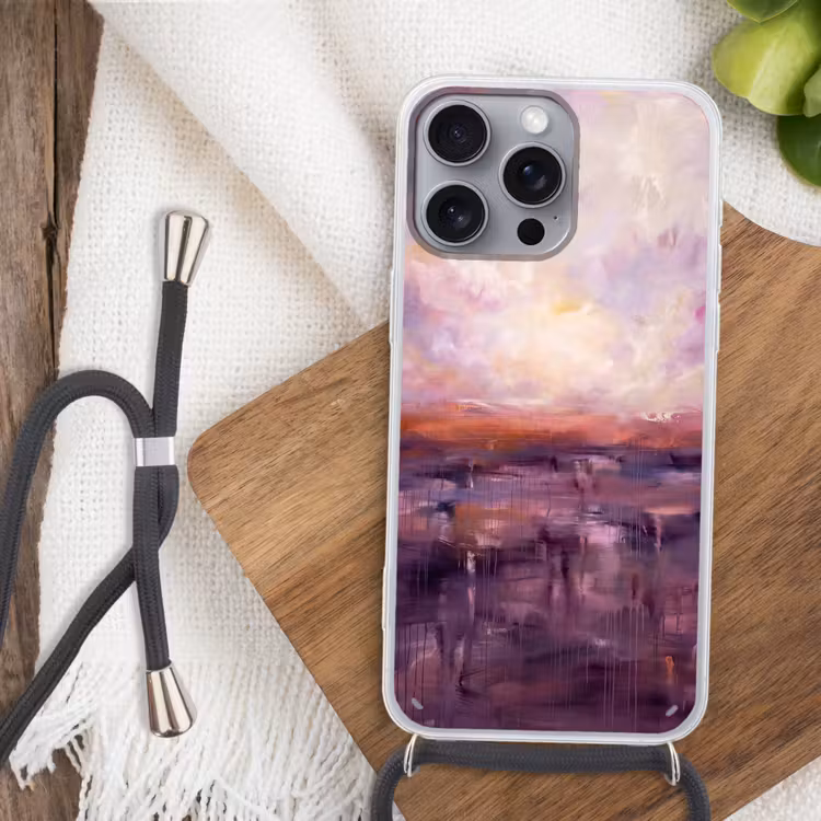 Abstract - Landschap - Modern - Paars - Oranje Hoesje iPhone 16 Pro Max met koord klein -sfeer4