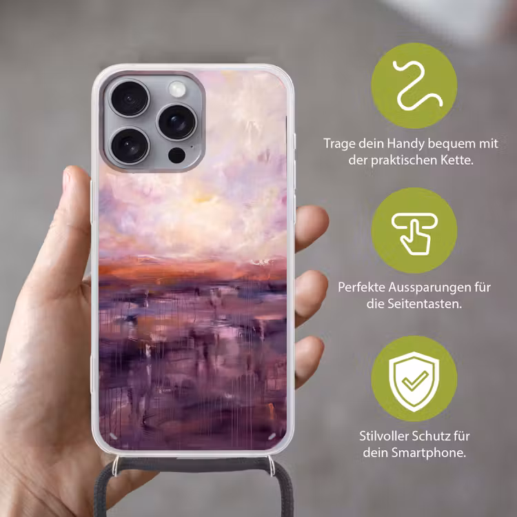Abstract - Landschap - Modern - Paars - Oranje Hoesje iPhone 16 Pro Max met koord klein -sfeer2_DE
