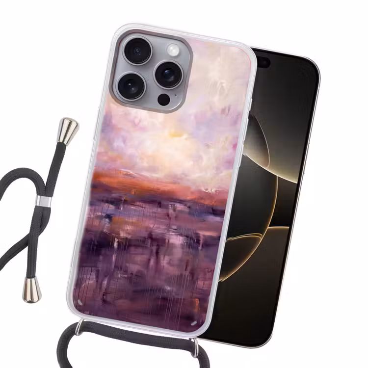 Abstract - Landschap - Modern - Paars - Oranje Hoesje iPhone 16 Pro Max met koord klein -sfeer1
