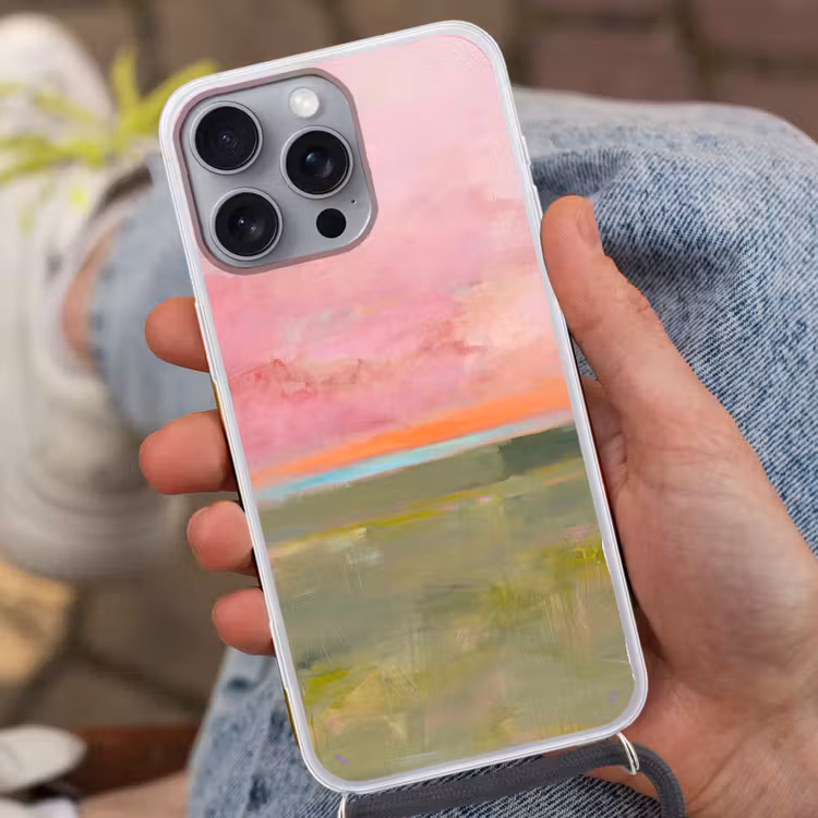 Abstract - Landschap - Modern - Roze - Oranje Hoesje iPhone 16 Pro Max met koord klein -sfeer3