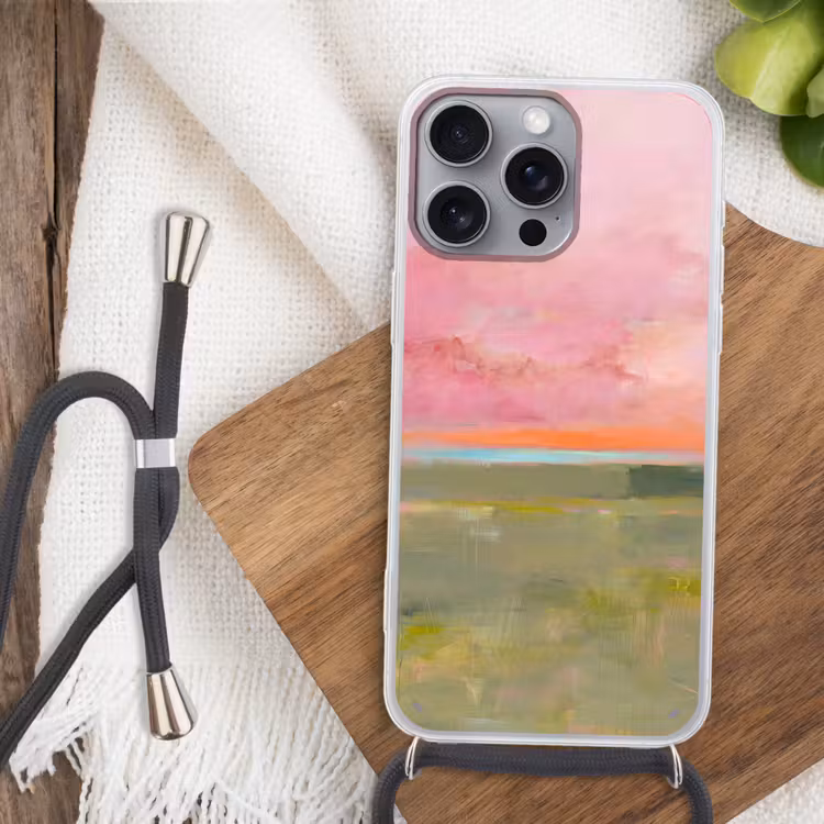 Abstract - Landschap - Modern - Roze - Oranje Hoesje iPhone 16 Pro Max met koord klein -sfeer4