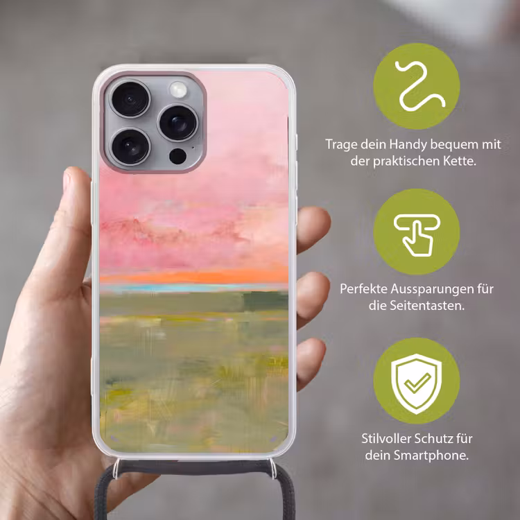 Abstract - Landschap - Modern - Roze - Oranje Hoesje iPhone 16 Pro Max met koord klein -sfeer2_DE