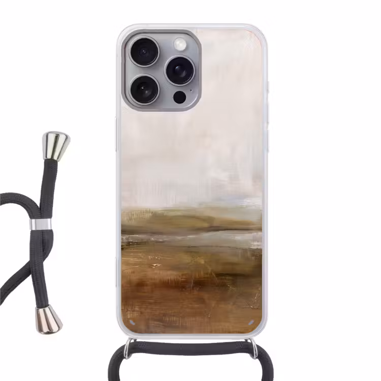 Abstract - Landschap - Natuur - Beige - Bruin Hoesje iPhone 16 Pro Max met koord klein -3d