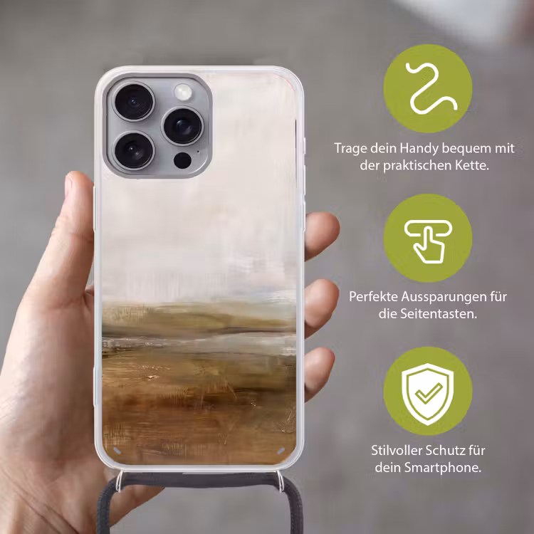 Abstract - Landschap - Natuur - Beige - Bruin Hoesje iPhone 16 Pro Max met koord klein -sfeer2_DE
