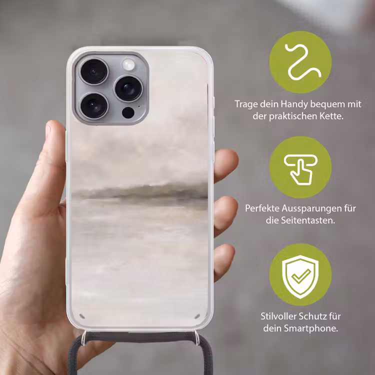 Abstract - Landschap - Nevel - Modern - Grijs Hoesje iPhone 16 Pro Max met koord klein -sfeer2_DE