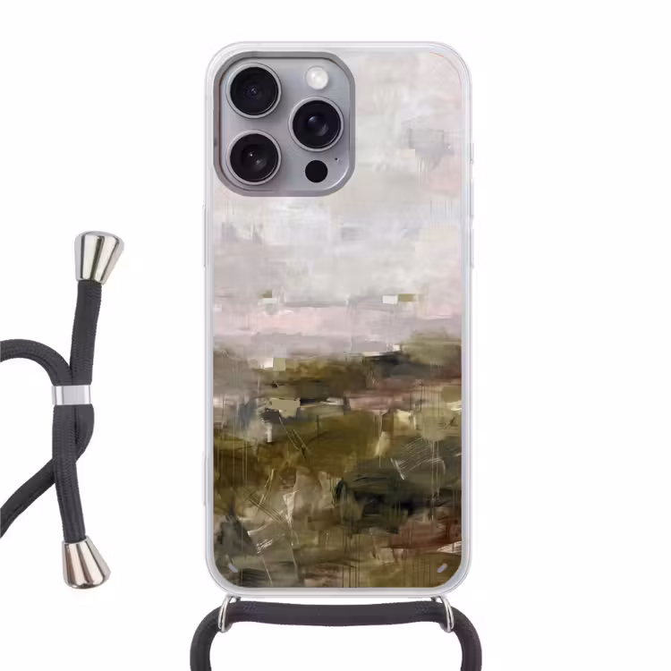Abstract - Gelaagd - Kunst - Modern - Grijs-Groen Hoesje iPhone 16 Pro Max met koord klein -3d