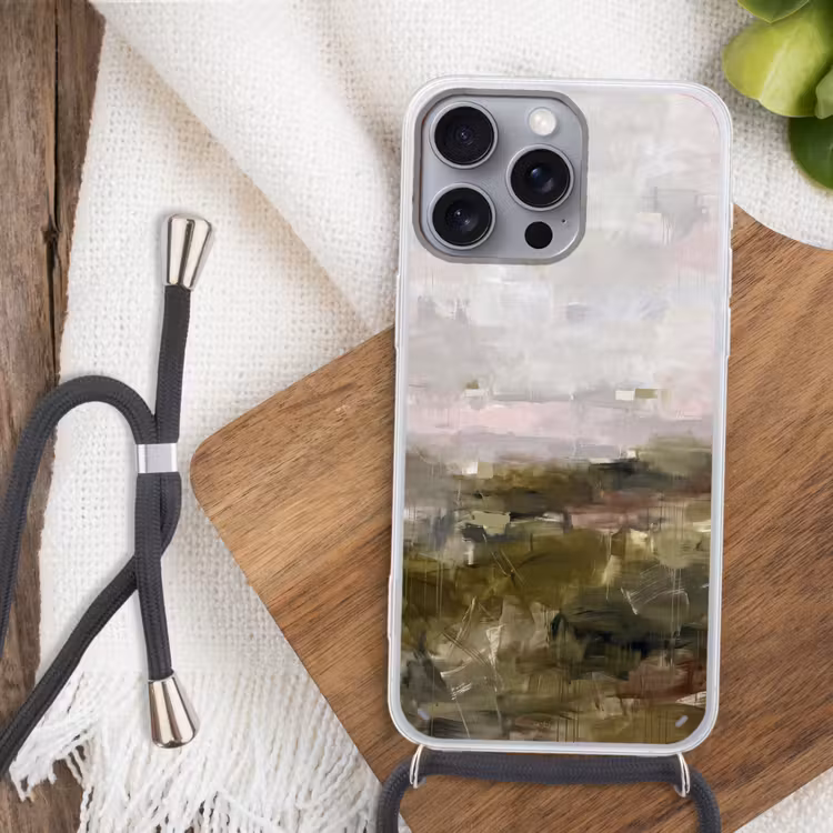 Abstract - Gelaagd - Kunst - Modern - Grijs-Groen Hoesje iPhone 16 Pro Max met koord klein -sfeer4