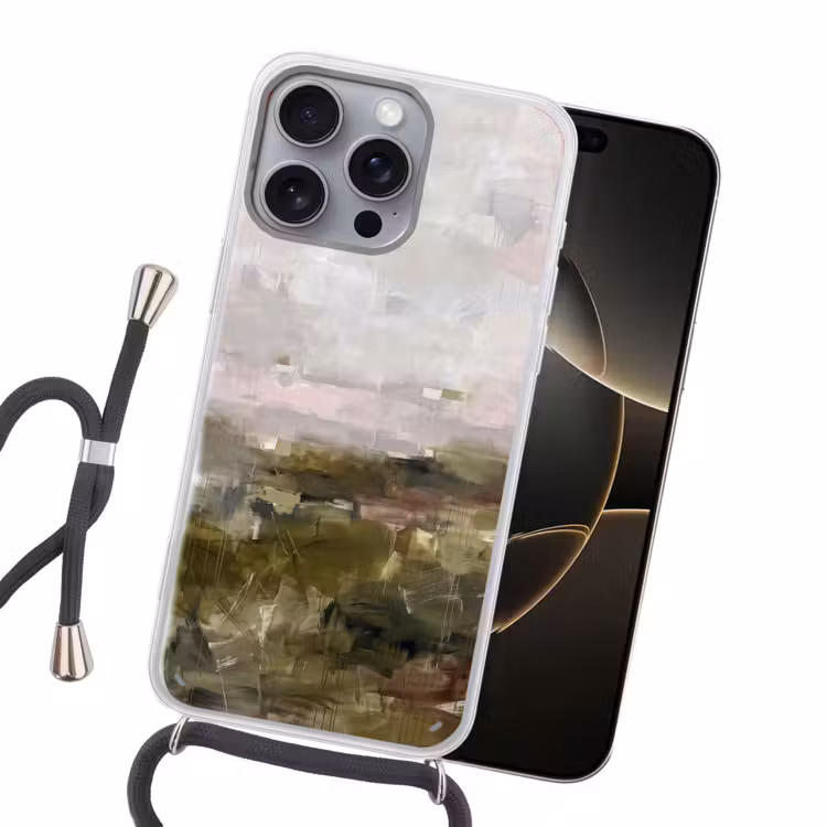 Abstract - Gelaagd - Kunst - Modern - Grijs-Groen Hoesje iPhone 16 Pro Max met koord klein -sfeer1