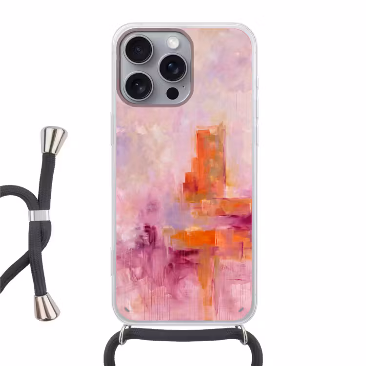 Abstract - Borstelstreken - Kunst - Paars - Goud Hoesje iPhone 16 Pro Max met koord klein -3d