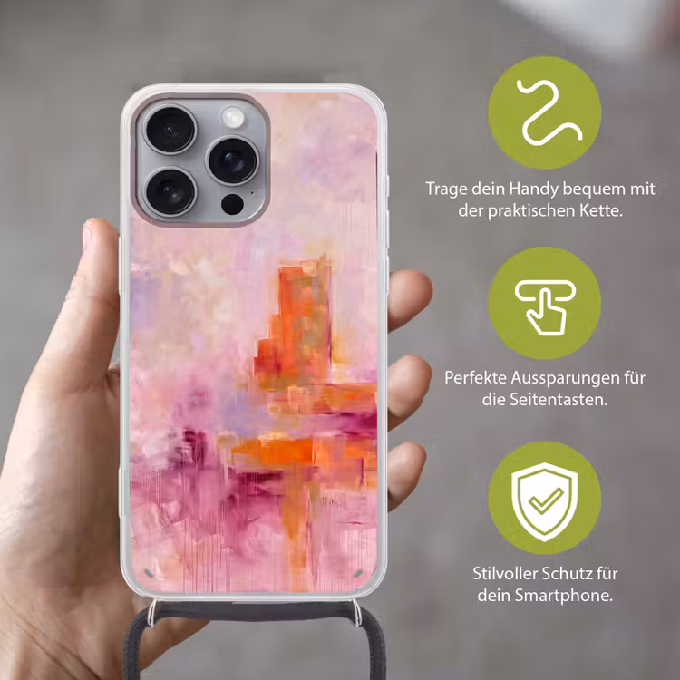 Abstract - Borstelstreken - Kunst - Paars - Goud Hoesje iPhone 16 Pro Max met koord klein -sfeer2_DE