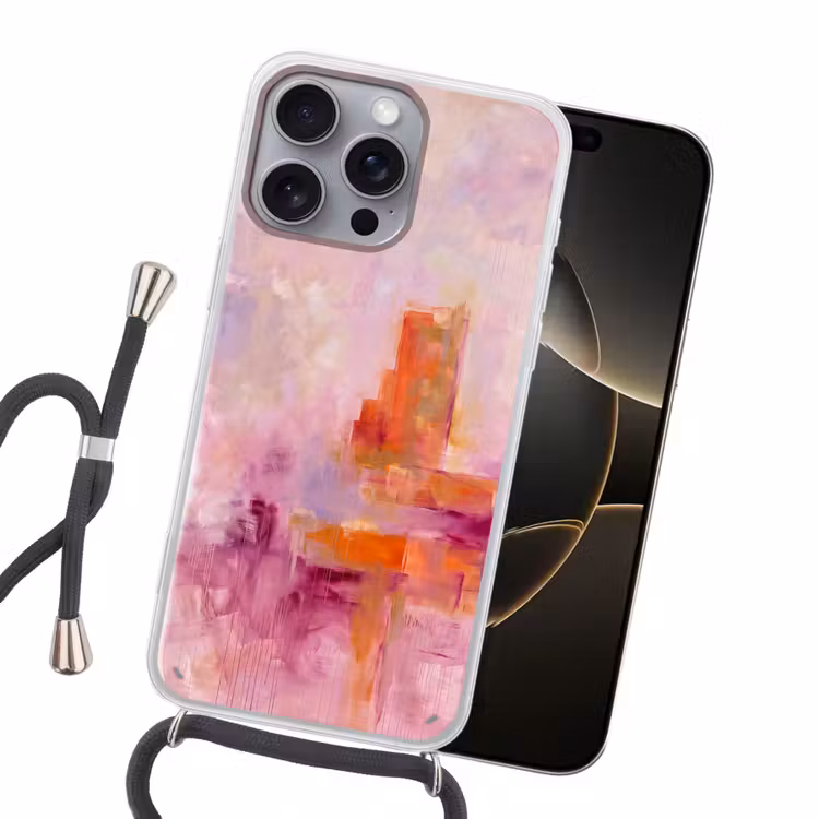 Abstract - Borstelstreken - Kunst - Paars - Goud Hoesje iPhone 16 Pro Max met koord klein -sfeer1