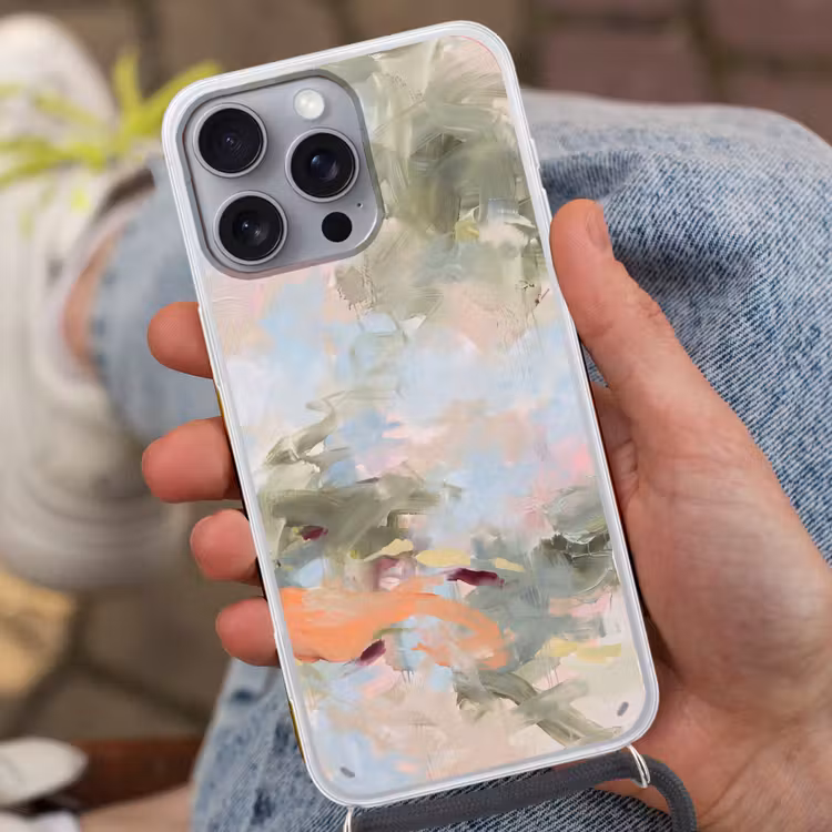 Abstract - Borstelstreken - Kunst - Modern - Pastel Hoesje iPhone 16 Pro Max met koord klein -sfeer3