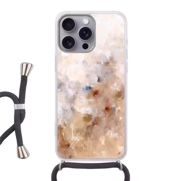 Abstract - Borstelstreken - Modern - Beige - Kunst Hoesje iPhone 16 Pro Max met koord klein -3d