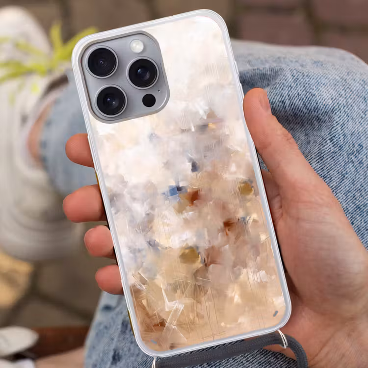 Abstract - Borstelstreken - Modern - Beige - Kunst Hoesje iPhone 16 Pro Max met koord klein -sfeer3