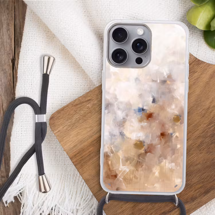 Abstract - Borstelstreken - Modern - Beige - Kunst Hoesje iPhone 16 Pro Max met koord klein -sfeer4