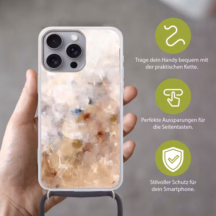 Abstract - Borstelstreken - Modern - Beige - Kunst Hoesje iPhone 16 Pro Max met koord klein -sfeer2_DE