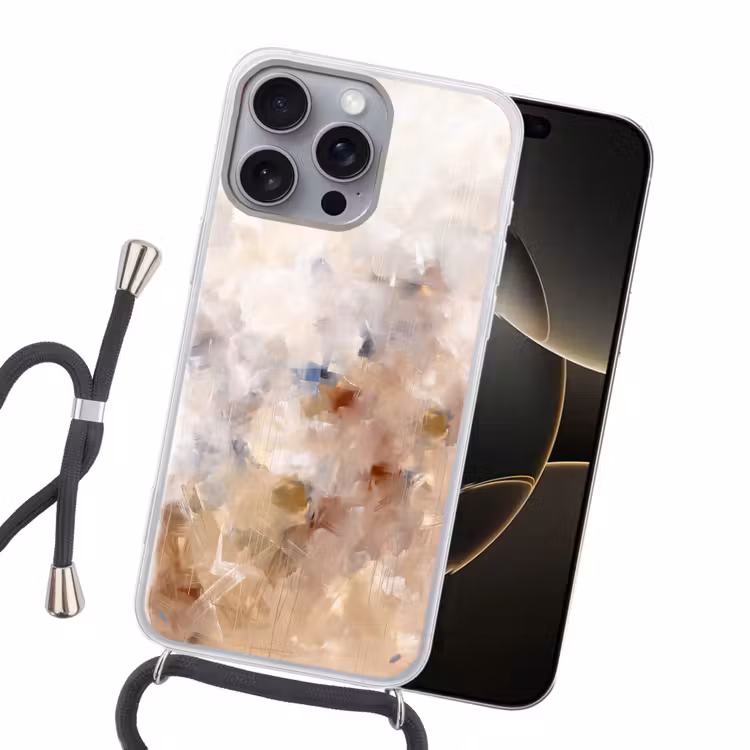 Abstract - Borstelstreken - Modern - Beige - Kunst Hoesje iPhone 16 Pro Max met koord klein -sfeer1