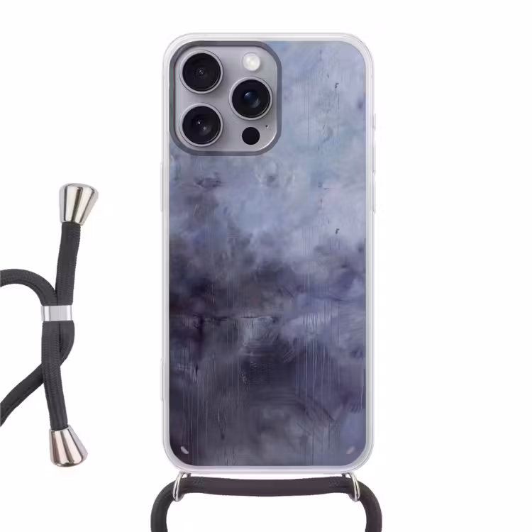 Abstract - Kwaststreken - Modern - Kunst - Grijs Hoesje iPhone 16 Pro Max met koord klein -3d