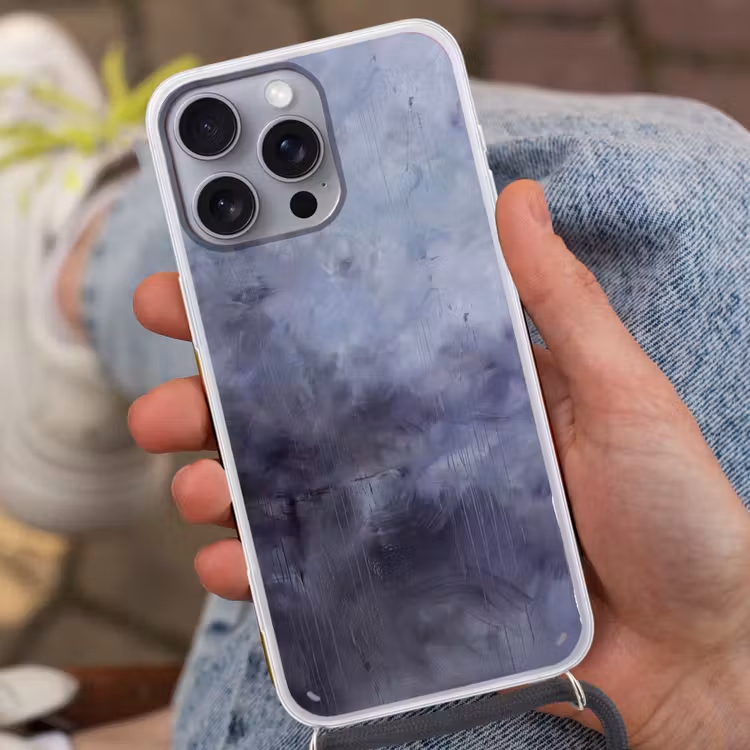 Abstract - Kwaststreken - Modern - Kunst - Grijs Hoesje iPhone 16 Pro Max met koord klein -sfeer3
