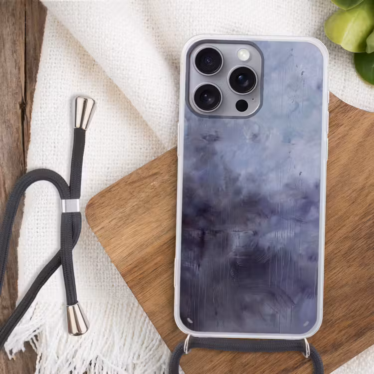 Abstract - Kwaststreken - Modern - Kunst - Grijs Hoesje iPhone 16 Pro Max met koord klein -sfeer4