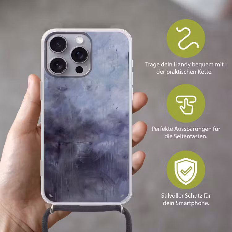 Abstract - Kwaststreken - Modern - Kunst - Grijs Hoesje iPhone 16 Pro Max met koord klein -sfeer2_DE