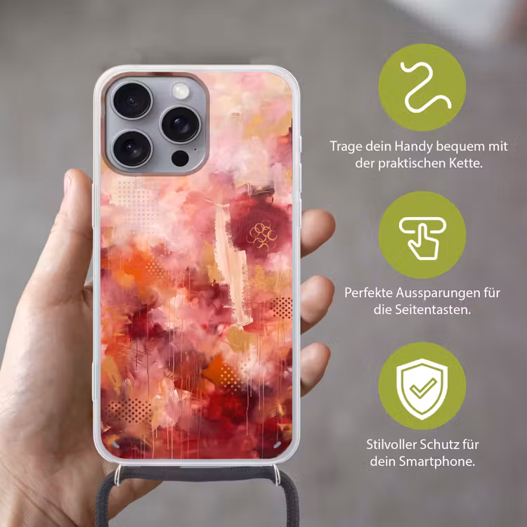 Abstract - Rood - Goud - Modern - Kunst Hoesje iPhone 16 Pro Max met koord klein -sfeer2_DE
