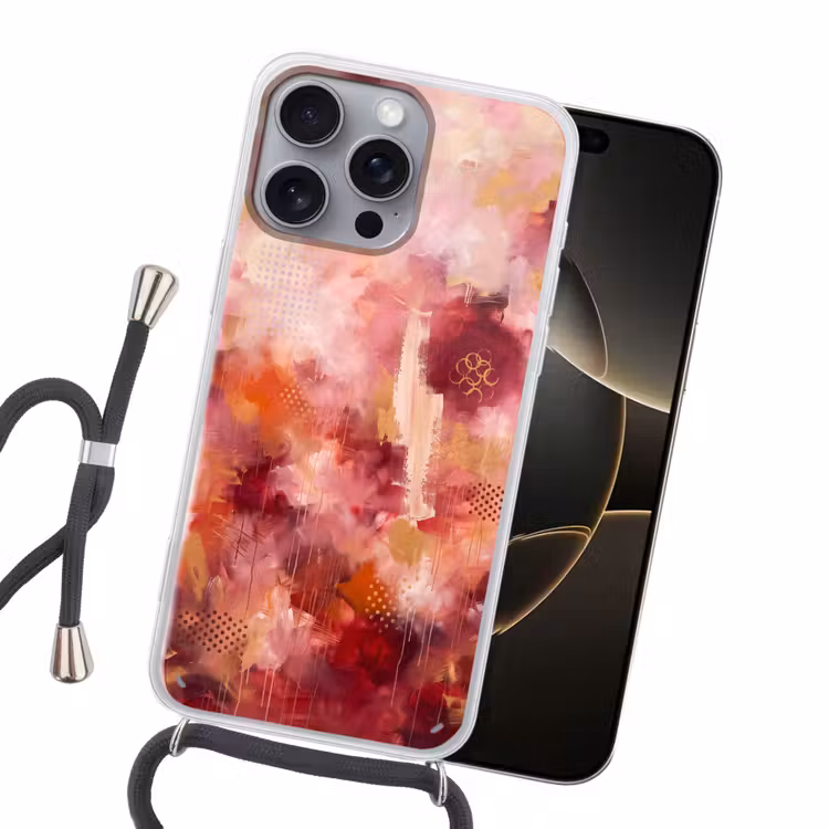 Abstract - Rood - Goud - Modern - Kunst Hoesje iPhone 16 Pro Max met koord klein -sfeer1