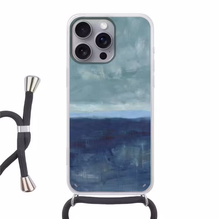 Abstract - Lagen - Rust - Modern - Blauw Hoesje iPhone 16 Pro Max met koord klein -3d