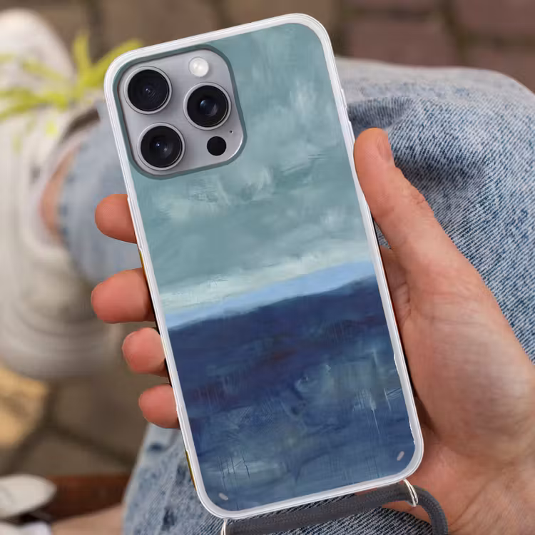 Abstract - Lagen - Rust - Modern - Blauw Hoesje iPhone 16 Pro Max met koord klein -sfeer3