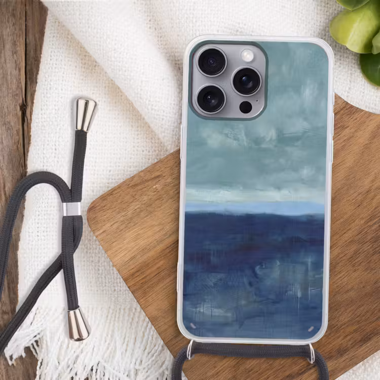 Abstract - Lagen - Rust - Modern - Blauw Hoesje iPhone 16 Pro Max met koord klein -sfeer4