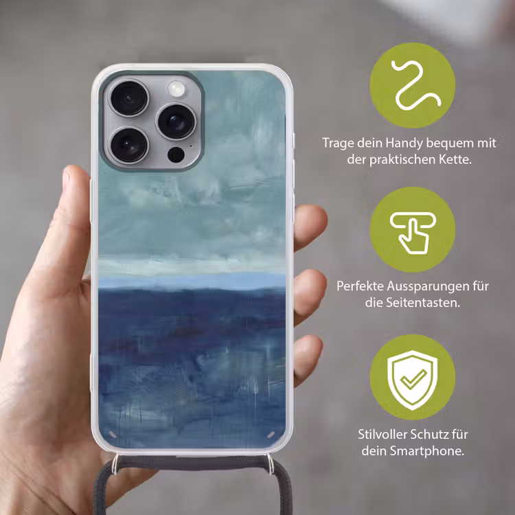 Abstract - Lagen - Rust - Modern - Blauw Hoesje iPhone 16 Pro Max met koord klein -sfeer2_DE