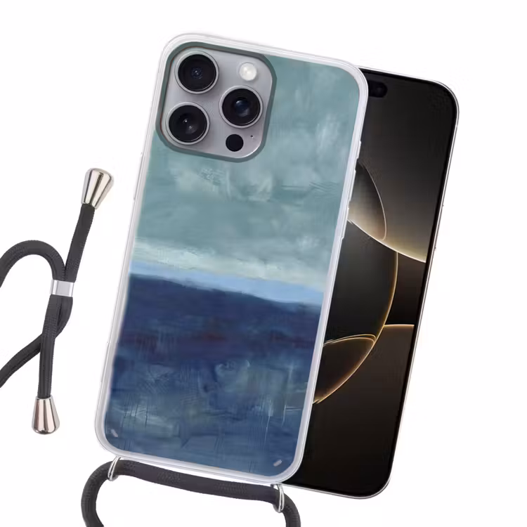 Abstract - Lagen - Rust - Modern - Blauw Hoesje iPhone 16 Pro Max met koord klein -sfeer1