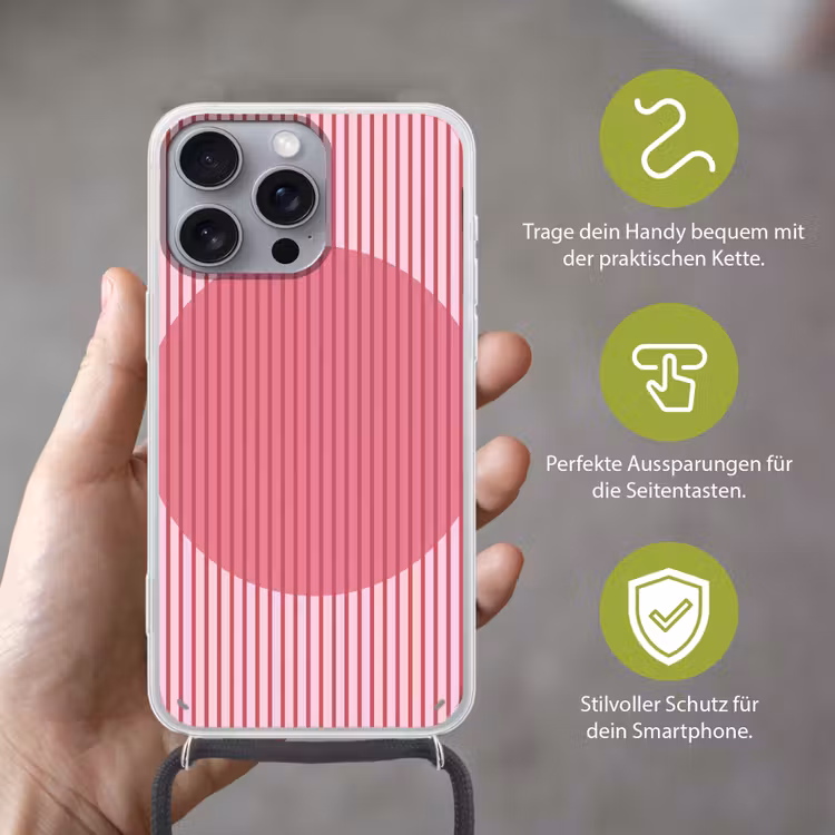 Abstract - Strepen - Ovaal - Roze - Modern Hoesje iPhone 16 Pro Max met koord klein -sfeer2_DE