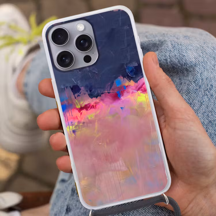Abstract - Textuur - Kleuren - Modern - Roze Hoesje iPhone 16 Pro Max met koord klein -sfeer3