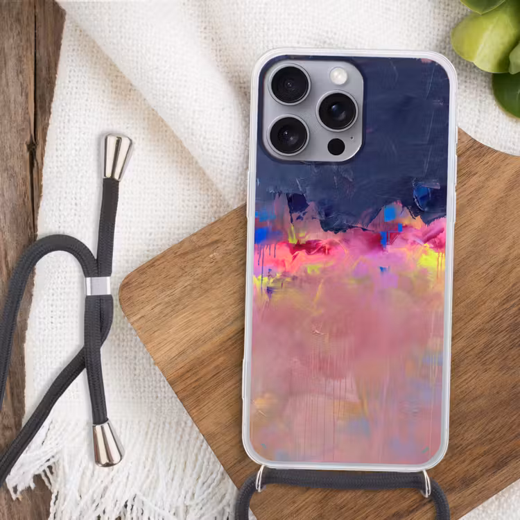 Abstract - Textuur - Kleuren - Modern - Roze Hoesje iPhone 16 Pro Max met koord klein -sfeer4