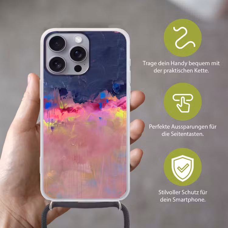 Abstract - Textuur - Kleuren - Modern - Roze Hoesje iPhone 16 Pro Max met koord klein -sfeer2_DE