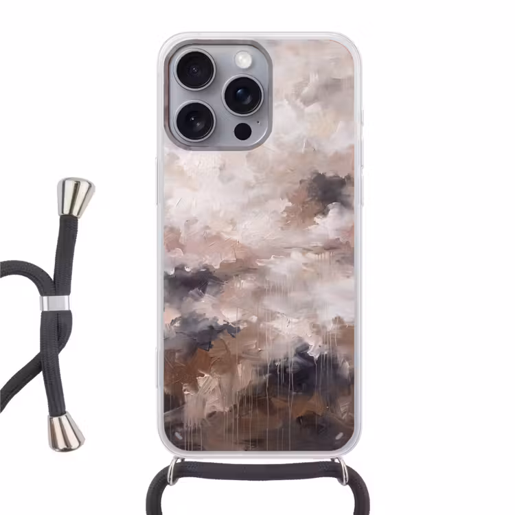Abstract - Textuur - Kunst - Modern - Beige Hoesje iPhone 16 Pro Max met koord klein -3d