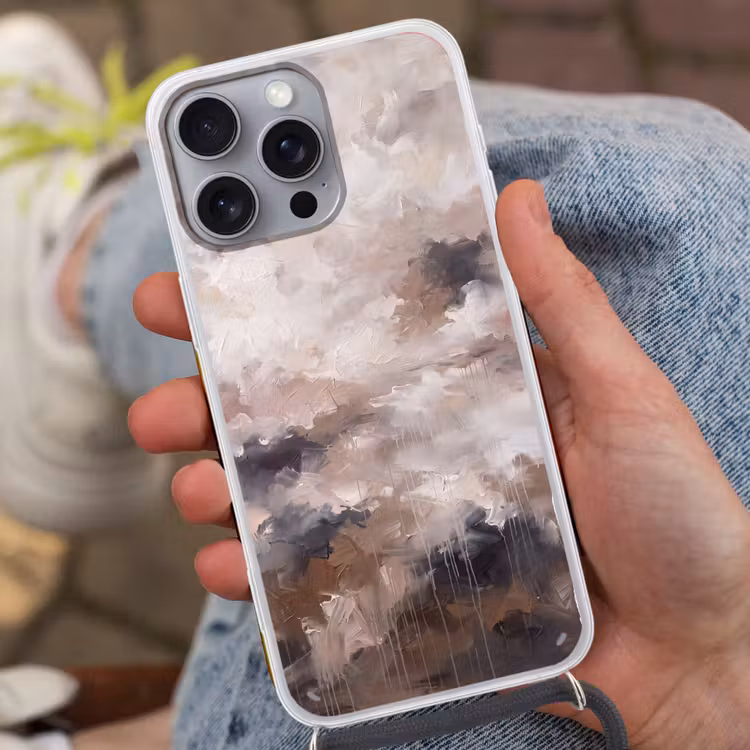 Abstract - Textuur - Kunst - Modern - Beige Hoesje iPhone 16 Pro Max met koord klein -sfeer3