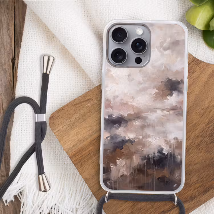 Abstract - Textuur - Kunst - Modern - Beige Hoesje iPhone 16 Pro Max met koord klein -sfeer4